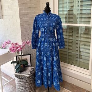 Pink City Prints Margot Blue Maxi Dress -Size Medium NWT